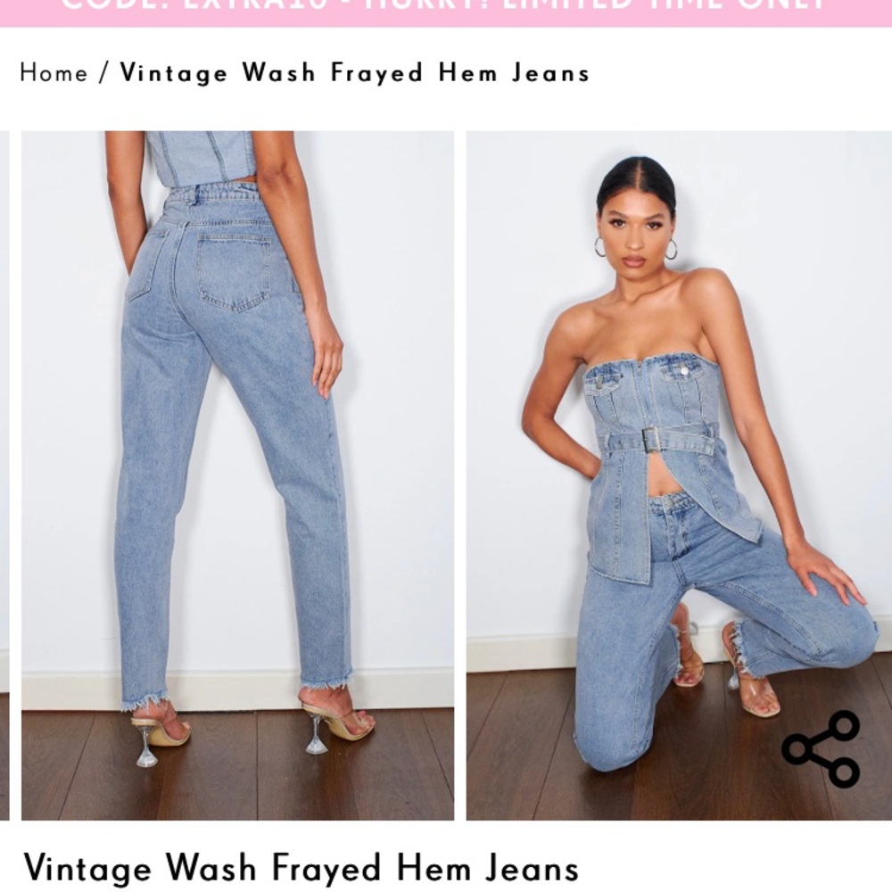 Vintage Wash PLT Frayed Hem straight leg jeans